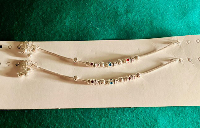 Multicolour Beads Silver Anklets Kids 1-5 yrs, Pure Silver (Pair) 21.25g