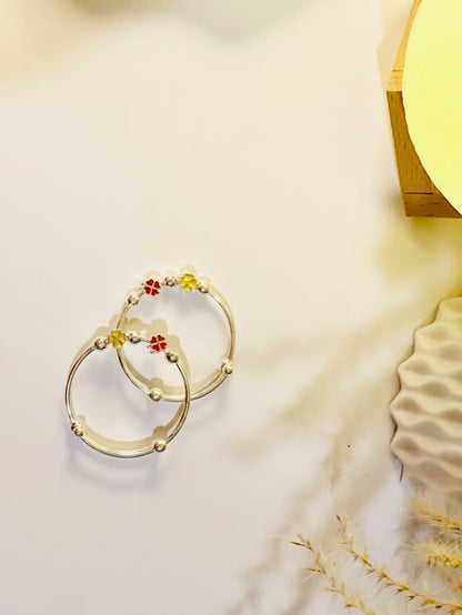 Yellow Red Flower Kids Bangles 1-5 yrs, Sterling Silver (Pair) 14.56g